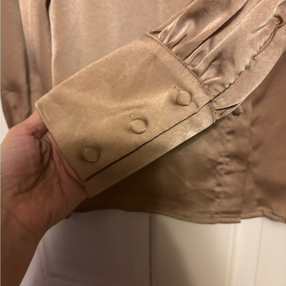 Bronze/gold satin button up blouse - Picture 3 of 5